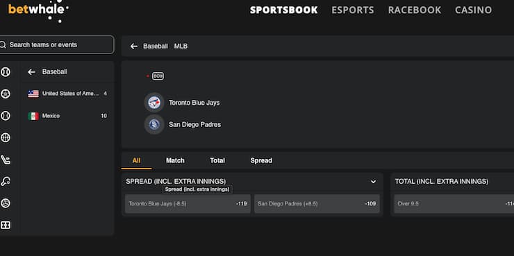 A snapshot of BetWhale, one of our top rated California sports betting sites.